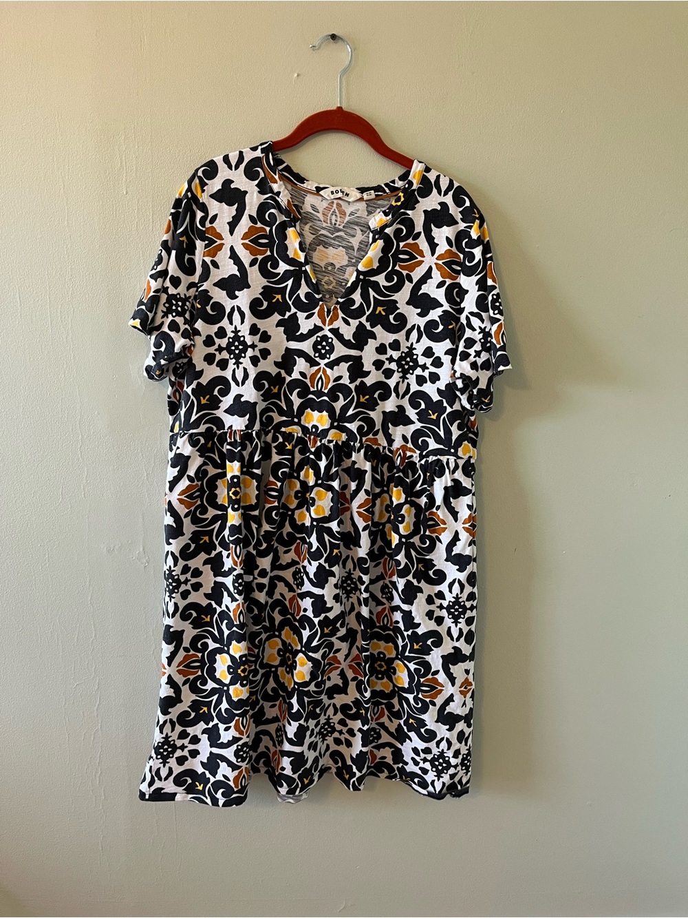 Boden Easy Notch Neck Jersey Dress 100% Cotton Boho chic. Artistic